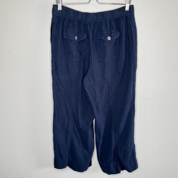 Nic+Zoe Womens Navy Blue Organic Linen Rumba Park Wide-Leg Crop Pant 12 - Picture 2 of 15